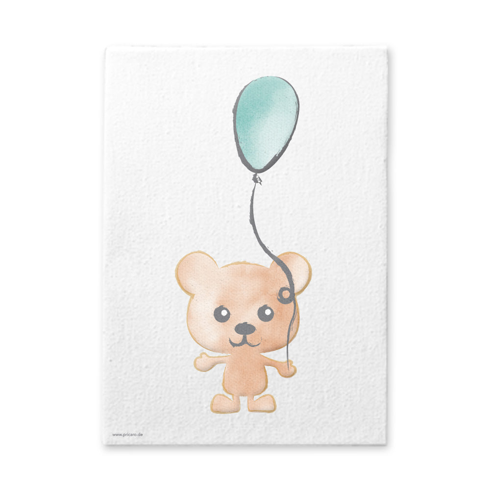 leinwand set "tierkinder", motiv bär mit luftballon auf weißem hintergrund