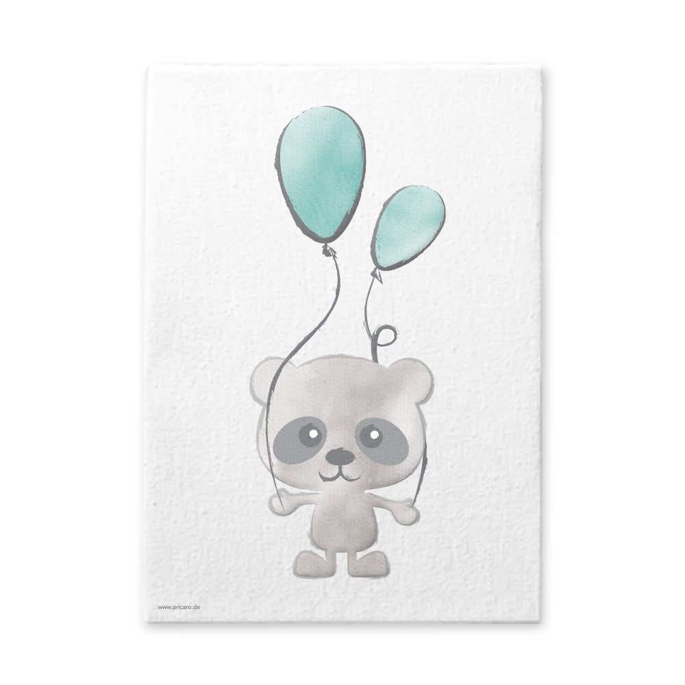 leinwand set "tierkinder", motiv panda mit luftballons auf weißem hintergrund