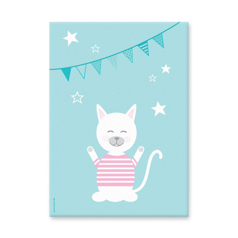 leinwand set "tier harmonie türkis" tiermotiv katze auf türkisfarbenem hintergrund