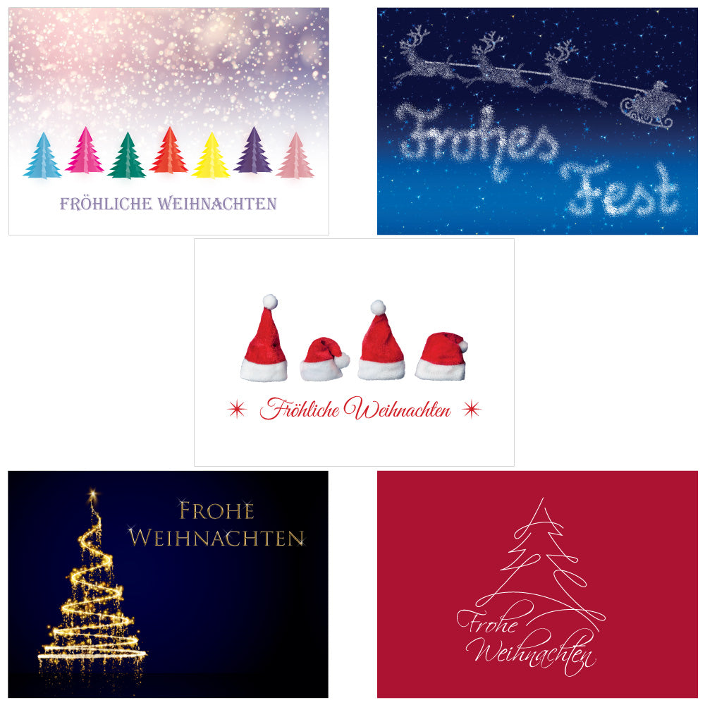 weihnachtskarten set mit briefumschlägen, motive 2, erste fünf motive, frontansicht