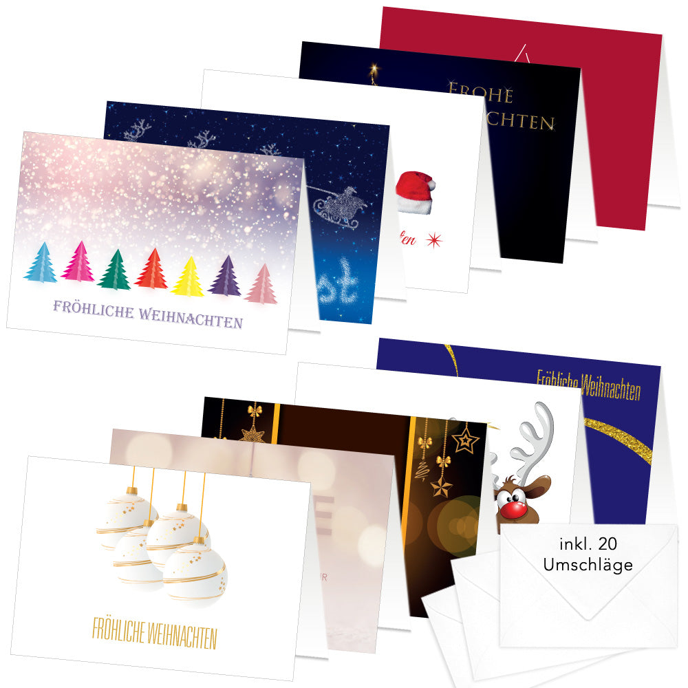 weihnachtskarten-set motive 2, a7, mit 10 weißen briefumschlägen, zehn verschiedene motive je zweimal enthalten