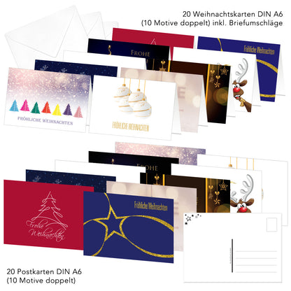 weihnachtskarten mit briefumschlägen und postkarten, motive 2, 10 verschiedene motive