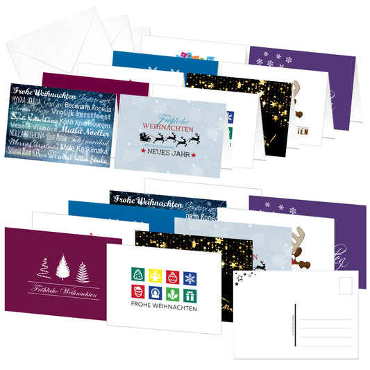 weihnachtskarten mit briefumschlägen und postkarten, motive 3, 10 verschiedene motive