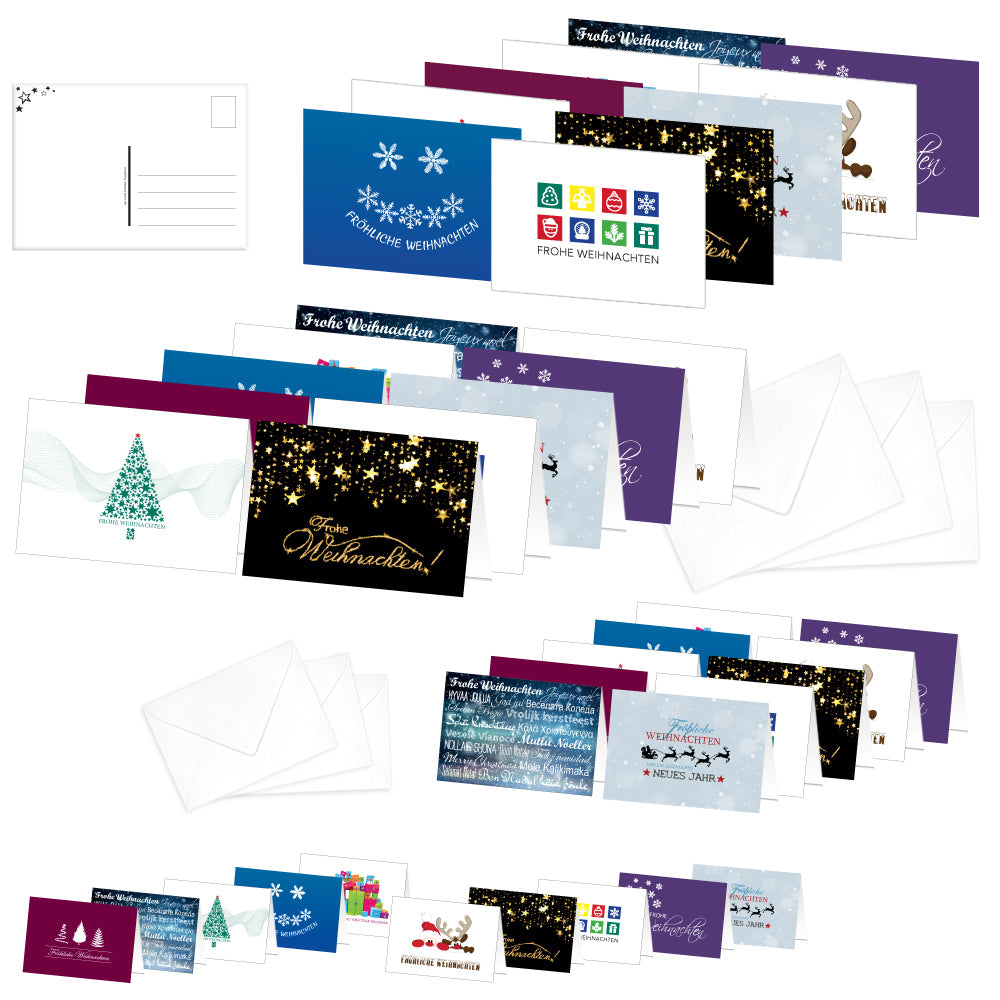 weihnachtskarten set motive 3, bestehend aus weihnachtsklappkarten mit und ohne briefumschlägen und weihnachtspostkarten