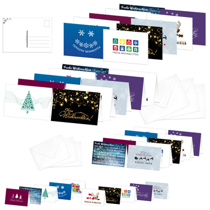 weihnachtskarten set motive 3, bestehend aus weihnachtsklappkarten mit und ohne briefumschlägen und weihnachtspostkarten