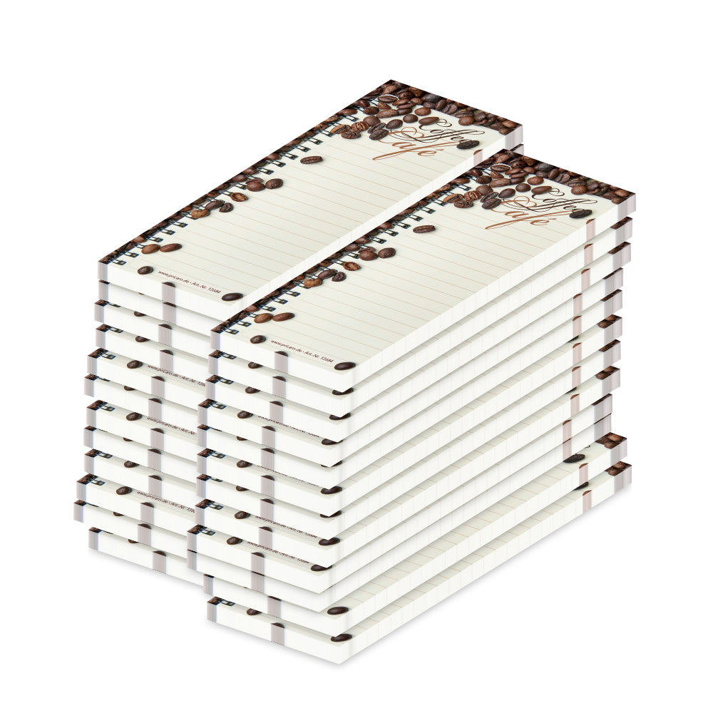 kellnerblock cafe block, beige, braune optik mit abgebildeten kaffeebohnen und der aufschrift "coffee, cafe", 24er set