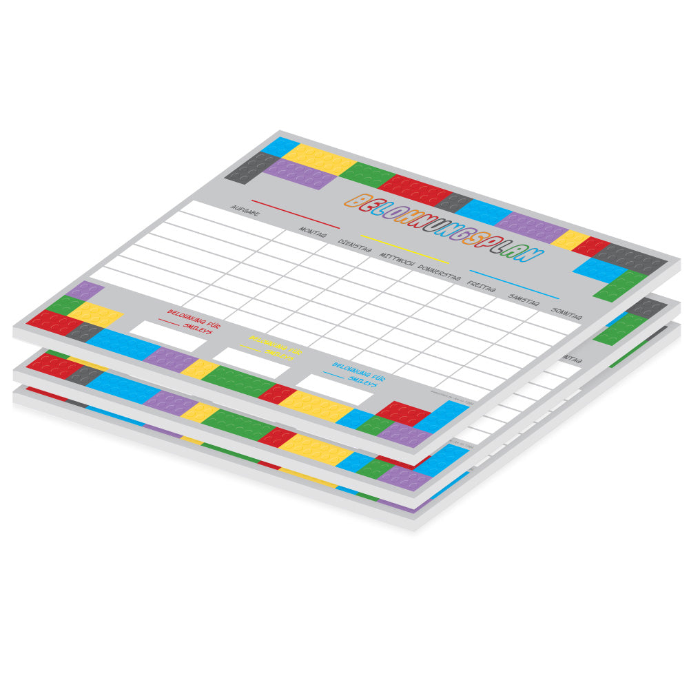 belohnungsplan bausteine, grau bunte optik, geeignet für bis zu drei kinder, 3er set