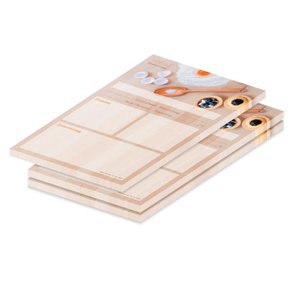 rezeptblock backen, a5, beige optik mit abgedruckten backzutaten, ausreichend platz für rezept, anleitung und zutaten, 3er set