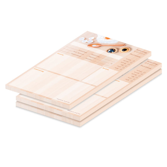rezeptblock backen, a4, beige optik mit abgedruckten backzutaten, ausreichend platz für rezept, anleitung und zutaten, 3er set