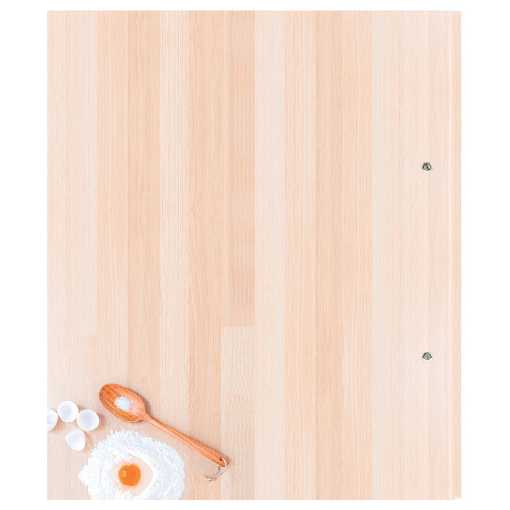 rezeptordner backen, a4, beige optik, rückseite, mit aufgedruckten backzutaten 