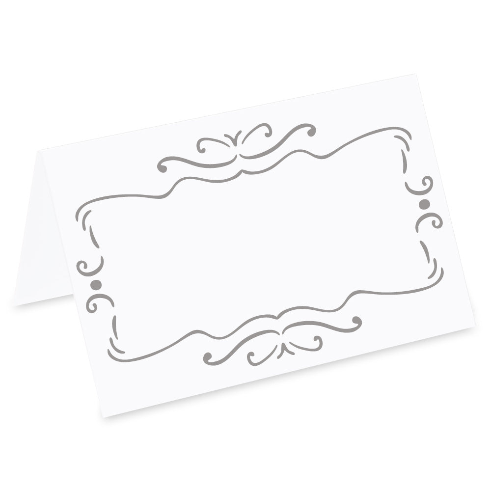 tischkarte für hochzeiten "zierde", dekor in silber, vorderseite