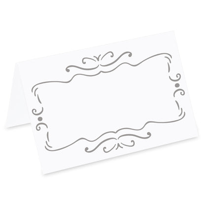 tischkarte für hochzeiten "zierde", dekor in silber, vorderseite