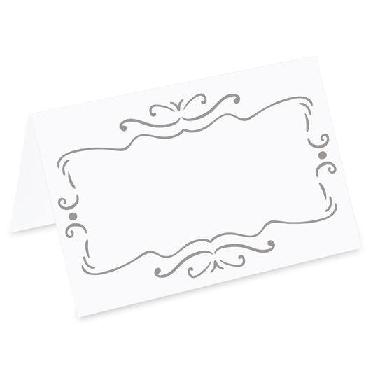 tischkarte für hochzeiten "zierde", dekor in silber, vorderseite