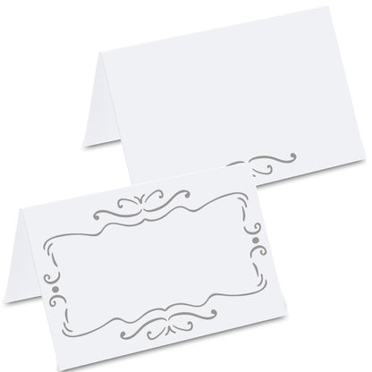tischkarte für hochzeiten "zierde", dekor in silber, vorder- und rückseite