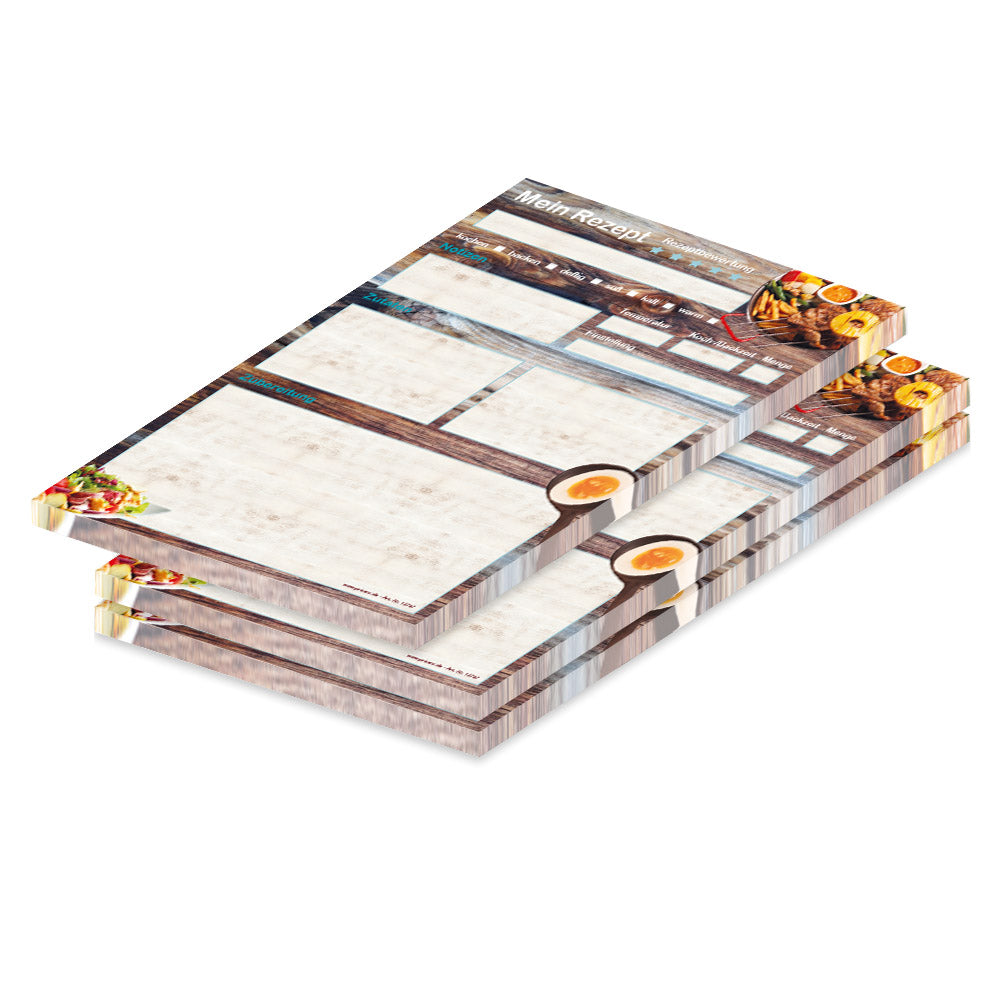 rezeptblock farmhouse, a5, braun-bunte optik mit grillgerichten und platz für zutaten, notizen und zubereitungsschritte, 3er set