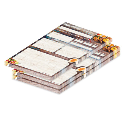 rezeptblock farmhouse, a5, braun-bunte optik mit grillgerichten und platz für zutaten, notizen und zubereitungsschritte, 3er set