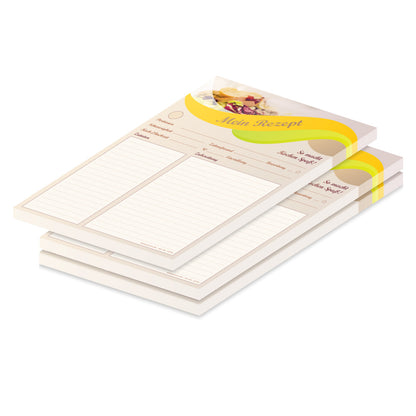 rezeptblock balance, a4, beige-gelbe optik mit platz für zutaten und zubereitungsschritte, 3er set