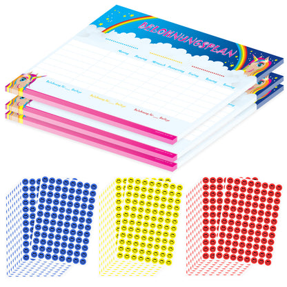 belohnungsplan einhorn, bunte optik, geeignet für bis zu drei kinder, 3er set mit aufklebern