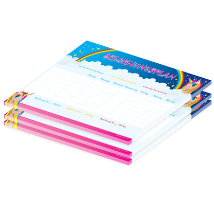 belohnungsplan einhorn, bunte optik, geeignet für bis zu drei kinder, 3er set