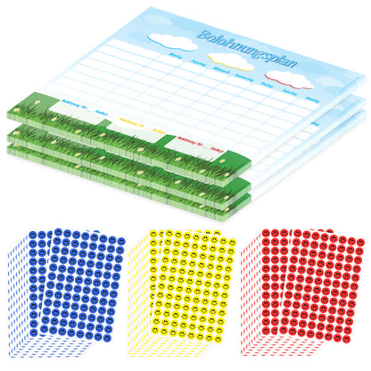 belohnungsplan wolken, blau bunte optik, geeignet für bis zu drei kinder, 3er set mit aufklebern