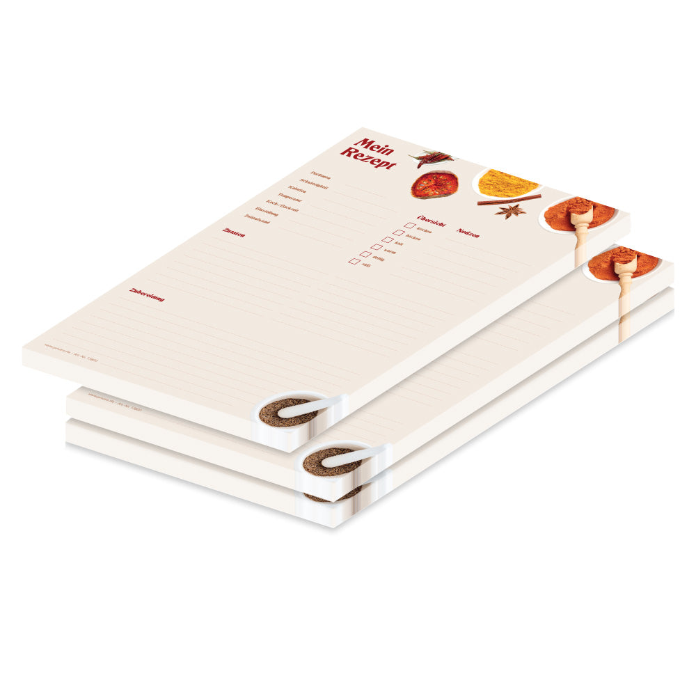 rezeptblock gewürze, a4, beige optik mit aufgedruckten gewürzen und platz für zutaten und zubereitungsschritte, 3er set