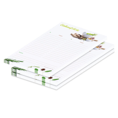 einkaufsliste gewürze, a5, weiß-grüne optik mit gewürzen und zeilen für stück und artikel, 3er set