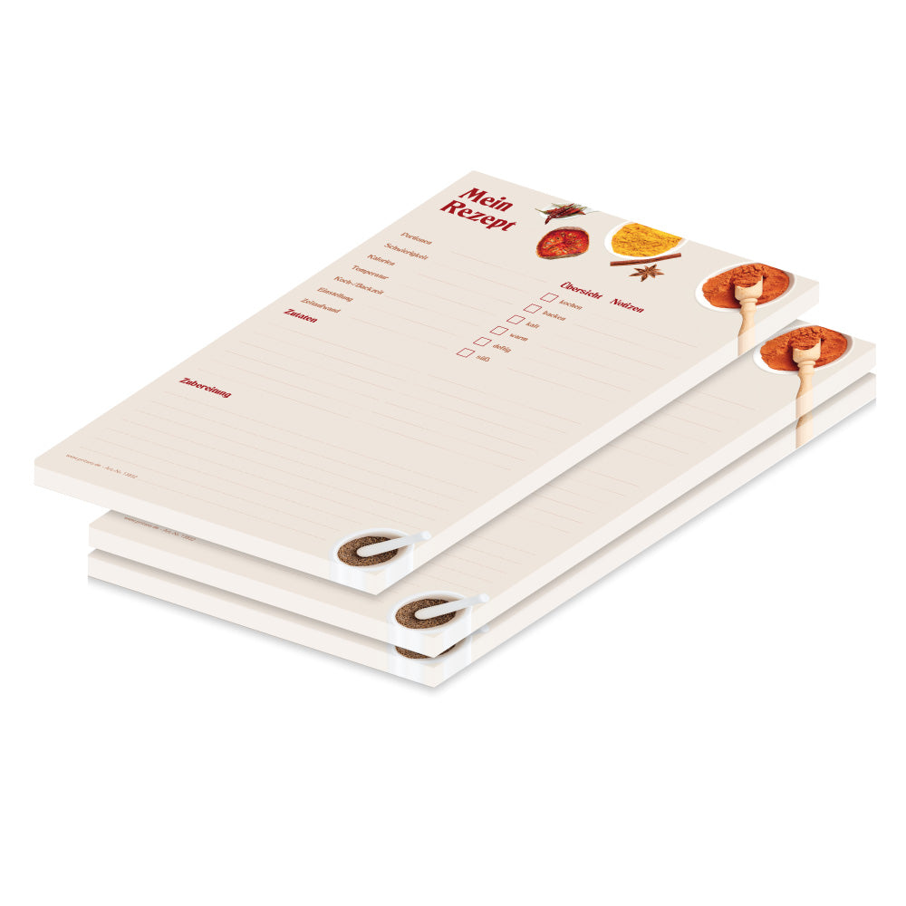rezeptblock gewürze, a5, beige optik mit aufgedruckten gewürzen und platz für zutaten und zubereitungsschritte, 3er set