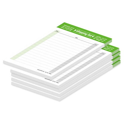 einkaufsliste typo, englische sprachversion, a6, grün-weiße optik, spalten für artikel und stück, 5er set