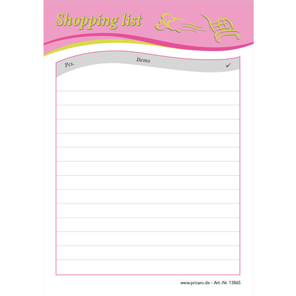 einkaufsliste speed, a6, pink, sprachversion englisch, bietet platz für stück und produkt, liniert,front ansicht