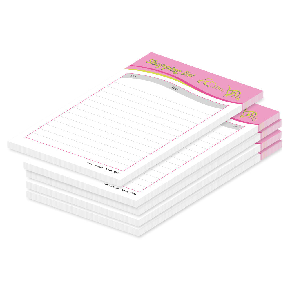 einkaufsliste speed, a6, pink, sprachversion englisch, bietet platz für stück und produkt, liniert, 5er set