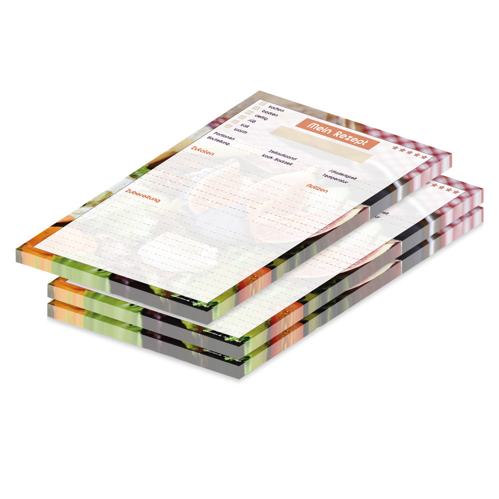 rezeptblock french salad, a4, bunte optik, platz für notizen und zubereitunggschritten,3er set