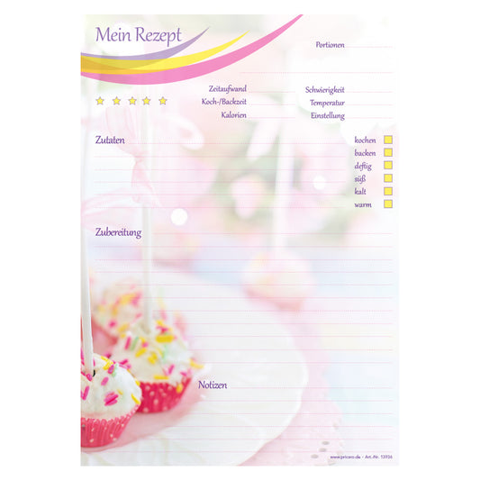 rezeptblock cake pop, a4, bunte optik, aufgedruckte cake pops, platz für notizen und zubereitunggschritten, frontansicht