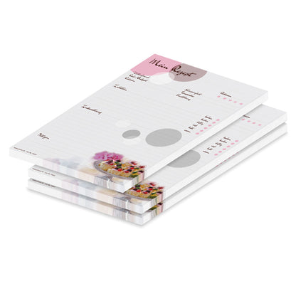 rezeptblock sweet pate, a4, rosa-graue optik, aufgedruckte süße pasteten, platz für notizen und zubereitunggschritten, 3er set