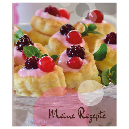 rezeptordner a4, sweet pate vorderseite, abgebildet sind kleine, süße pasteten und die aufschrift meine rezepte