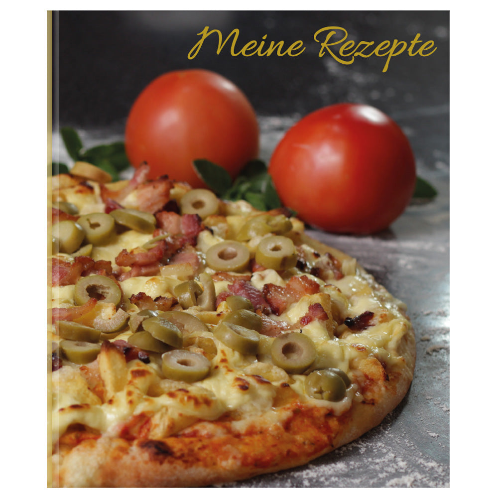 rezeptordner a4, pizza toscana vorderseite, abgebildet ist eine pizza und die aufschrift meine rezepte