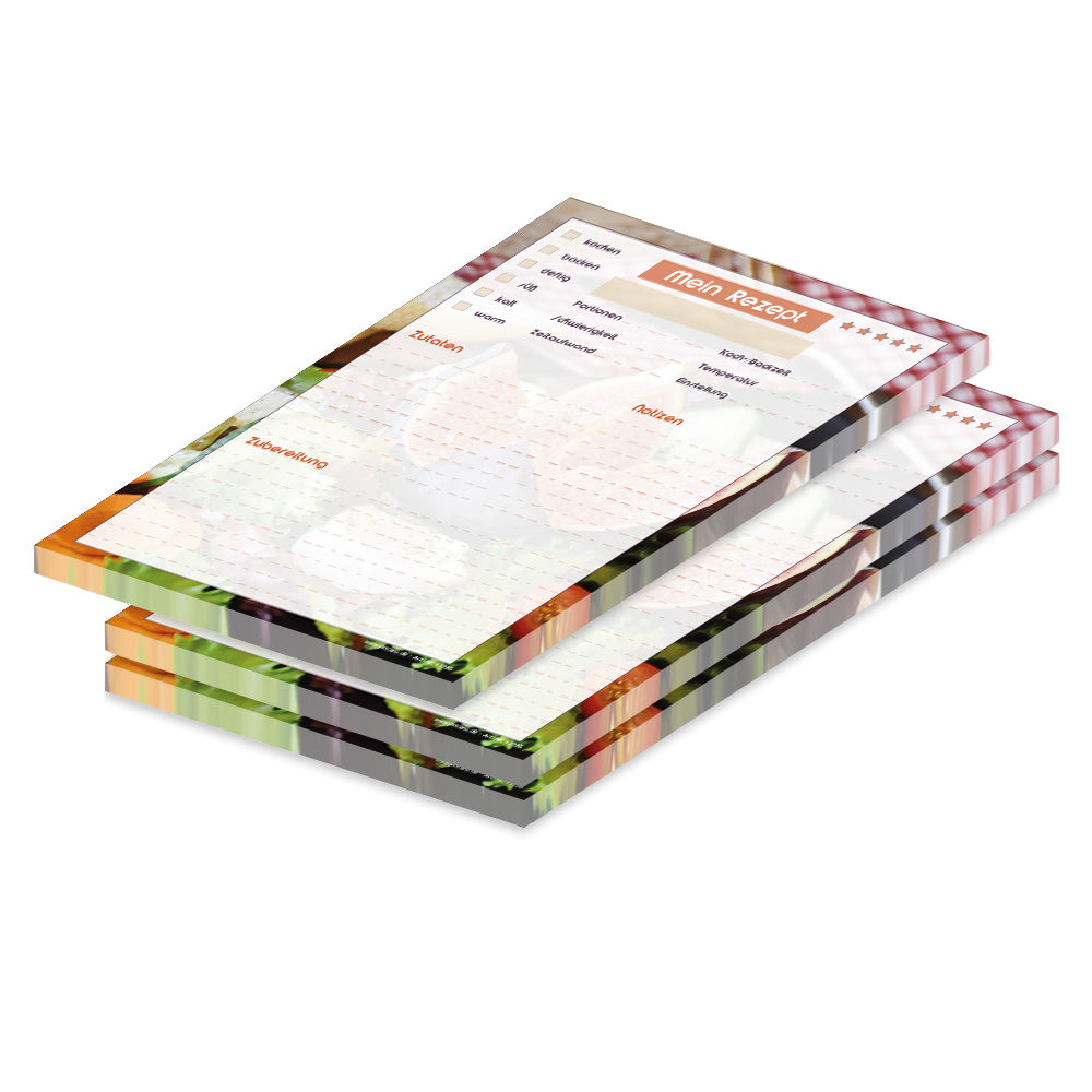 rezeptblock french salad, a5, bunte optik mit platz für zutaten, notizen und zubereitungsschritte, 3er set