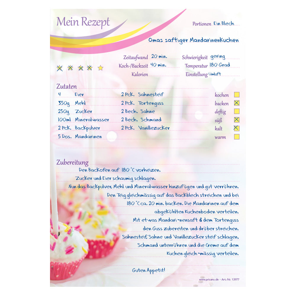 rezeptblock cake pop, a5, bunte optik mit cake pops sowie platz für zutaten und zubereitungsschritte, ausfüllbeispiel