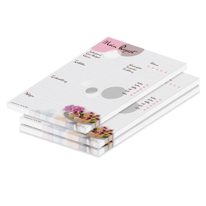 rezeptblock sweet pate, a5, rosa-grau optik mit kleinen pasteten sowie platz für zutaten, notizen und zubereitungsschritte, 3er set