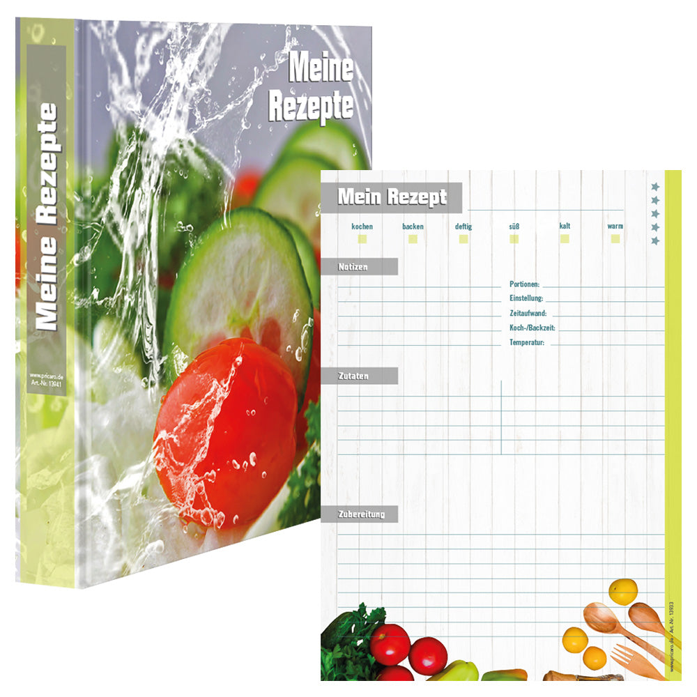 rezeptordner und rezeptblock frisches gemüse, a4, bunte optik mit verschiedenen gemüsesorten, frontansicht