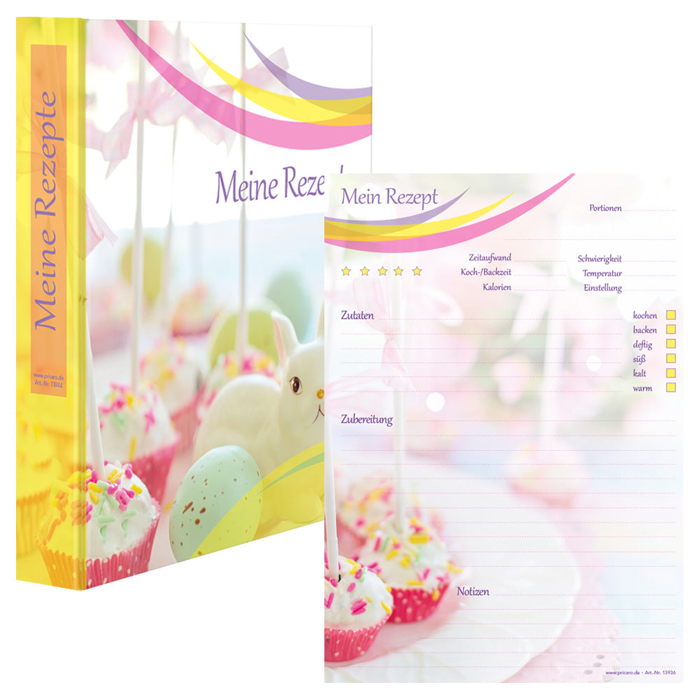 rezeptordner und rezeptblock cake pop, a4, bunte optik cake pops und osterdeko, frontansicht