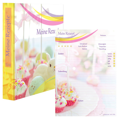 rezeptordner und rezeptblock cake pop, a4, bunte optik cake pops und osterdeko, frontansicht
