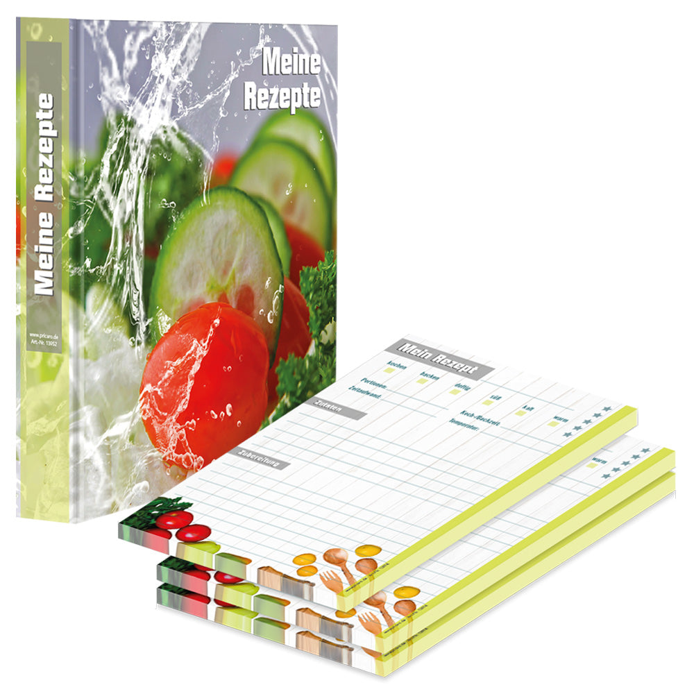 rezeptordner und rezeptblock frisches gemüse, a5, bunte optik mit abgebildeten gemüsesorten