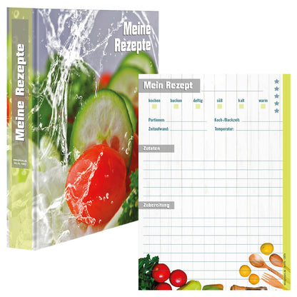 rezeptordner und rezeptblock frisches gemüse, a5, bunte optik mit abgebildeten gemüsesorten, frontansicht