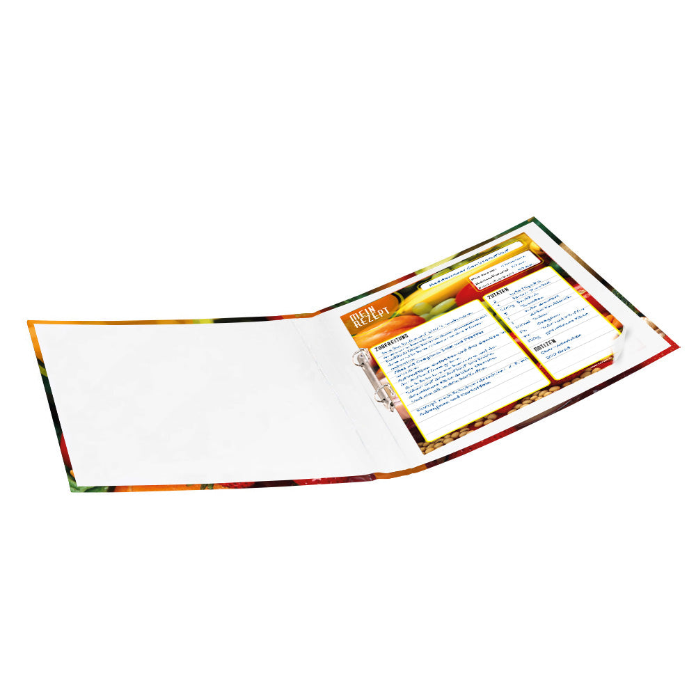 rezeptordner bunte zutaten,geöffneter ordner mit inhalt