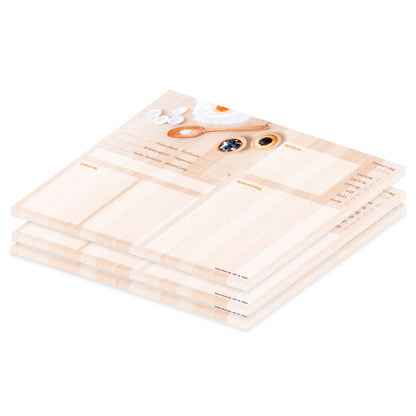 rezeptblock "backen", a4 querformat, beige optik mit verschiedenen backzutaten, 3er set