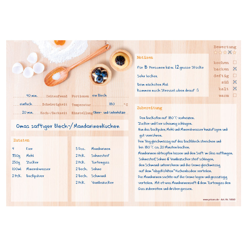 rezeptblock "backen", a4 querformat, beige optik mit verschiedenen backzutaten, ausfüllbeispiel