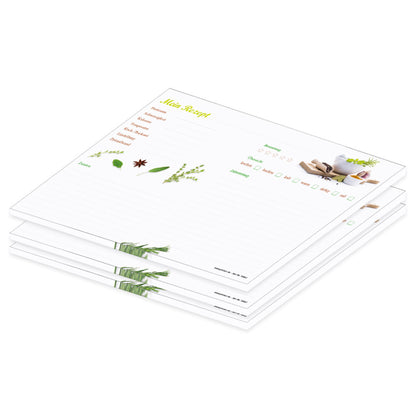 rezeptblock "gewürze", a4 querformat, braun-bunte optik mit verschiedenen gewürzen und kräutern, bietet platz für zuaten, und zubereitungsschritte, 3er set
