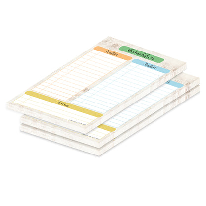einkaufsliste pastel, a5, bunt-beige optik mit spalten für artikel, 3er set