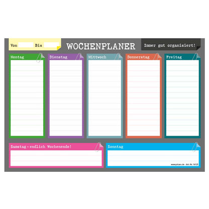 magnet wochenplaner perfekt 2, grau-bunte optik, spalten für montag bis sonntag, front ansicht