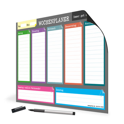 magnet wochenplaner perfekt 2, grau-bunte optik, spalten für montag bis sonntag, seitliche ansicht